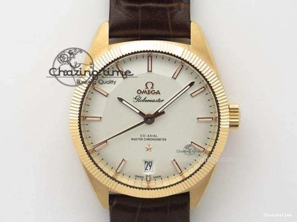 0203 Modern De Ville Date RG MKF 1:1 Best Edition White Textured Dial Roman Marker on Brown Leather Strap A 7752